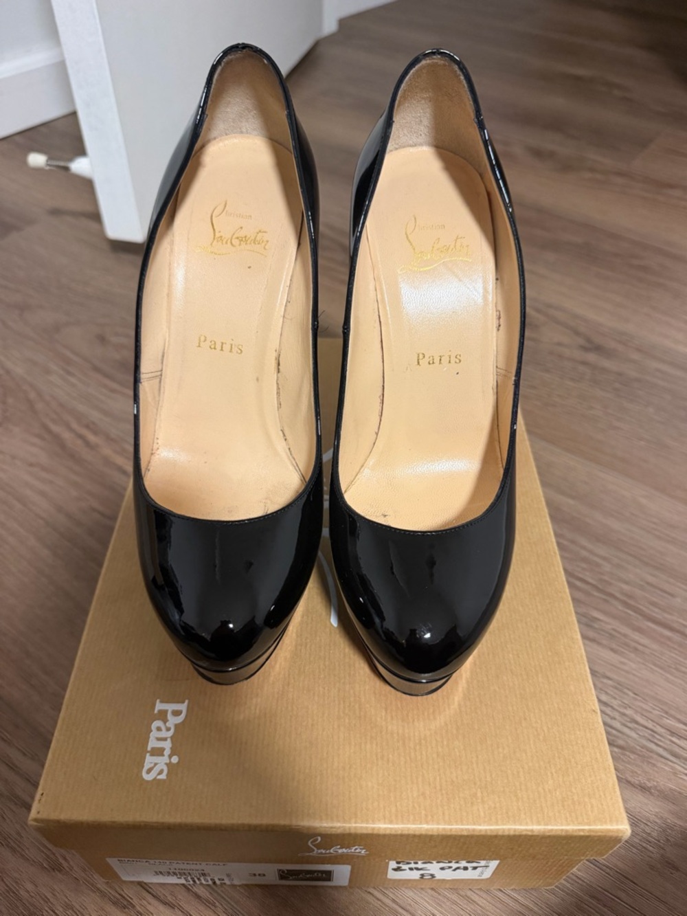 Christian Louboutin Black Patent Leather Round-Toe Pumps